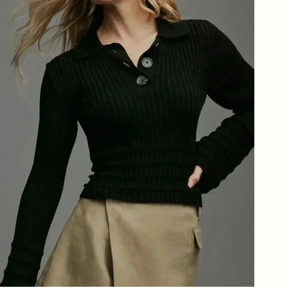 MAEVE LOND SLEEVE BUTTON FRONT COLLARED SWEATER SIZE LARGE - Picture 1 of 6